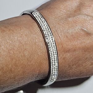 JCM Clear Crystal Bangle Bracelet Hinged Stainless Steel Pave Vintage 7"
